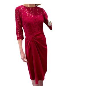 Rickie Freeman for Teri Jon Red Lace & Crepe Cocktail Party dress, 3/4 Slv, Sz 6